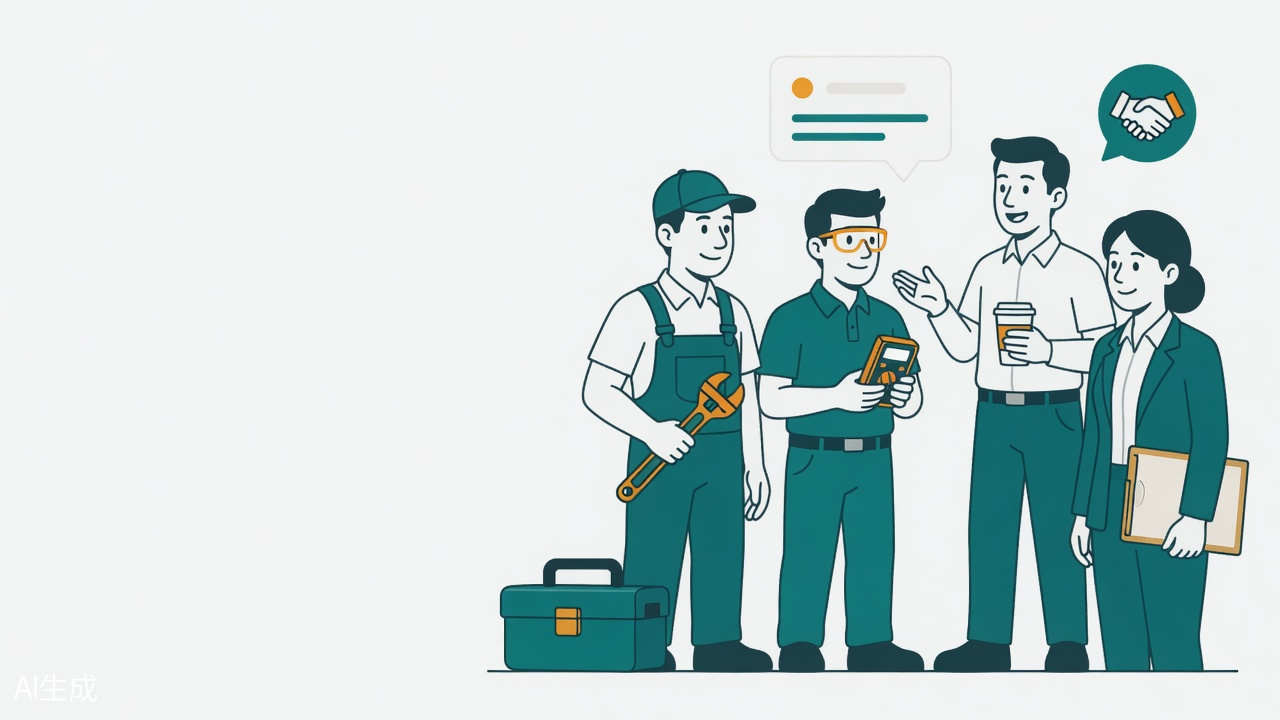 Mixed-trade local meetup — plumber, electrician, and professional peers connecting together